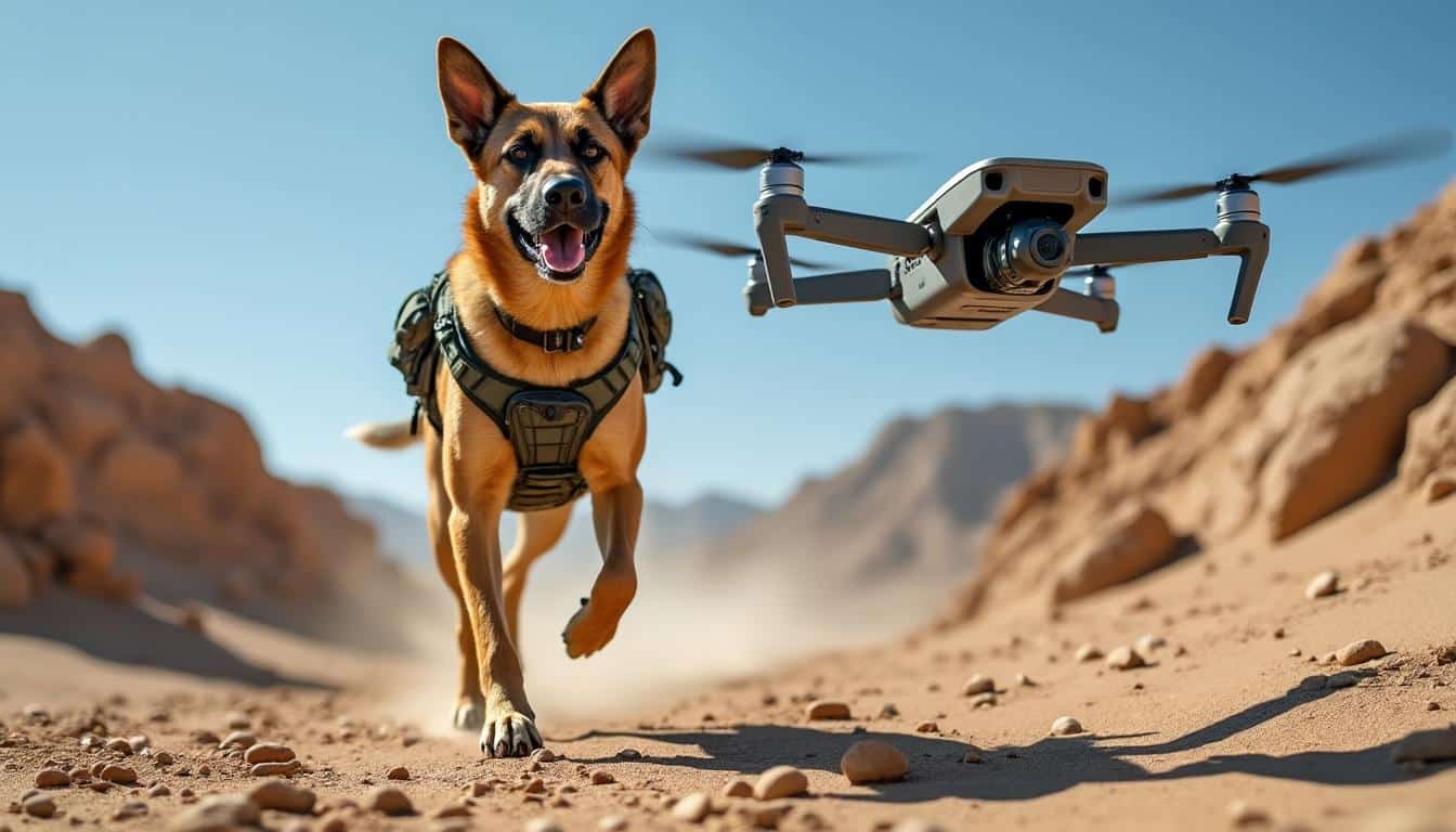 découvrez peyo, le premier chien militaire spécialement entraßné pour détecter et guider des explosifs par drone. un véritable héros de guerre qui allie courage et intelligence au service de la sécurité.