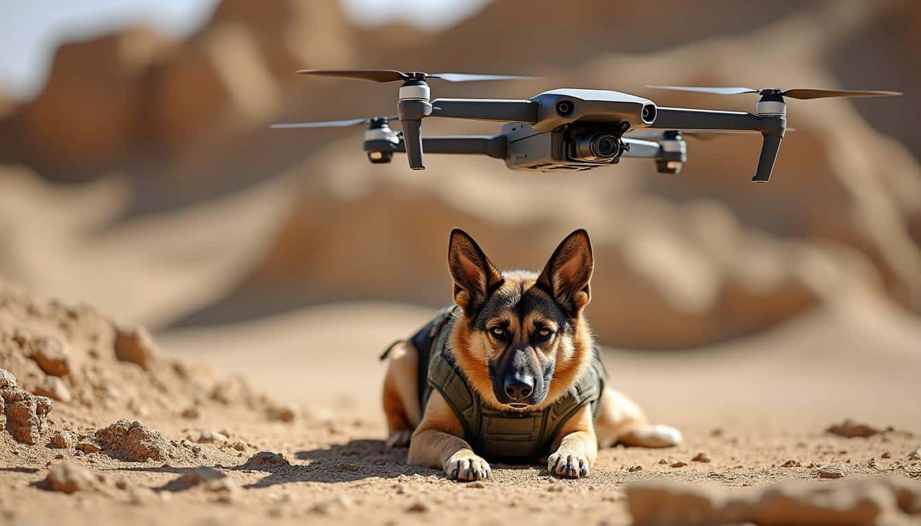 découvrez peyo, le premier chien militaire guidé par drone, qui révolutionne les opérations de défense. un compagnon fidÚle et performant, alliant technologie et instinct canin.
