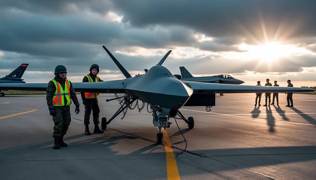 découvrez comment la royal air force renforce ses capacités militaires en déployant un drone de guerre électronique, en soutien à ses chasseurs f-35b et typhoon, pour une supériorité aérienne accrue.