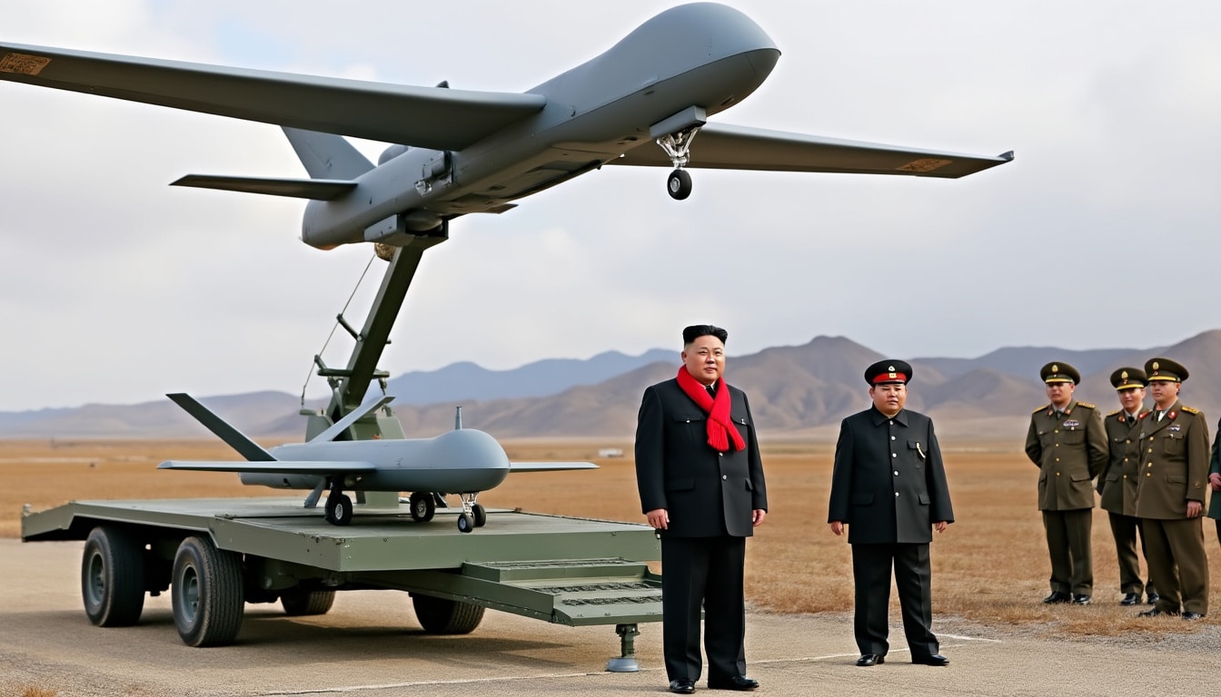 kim jong un supervise un test de drones d'attaque en corée du nord et affirme vouloir intensifier le développement de l'intelligence artificielle pour renforcer la capacité militaire du pays.