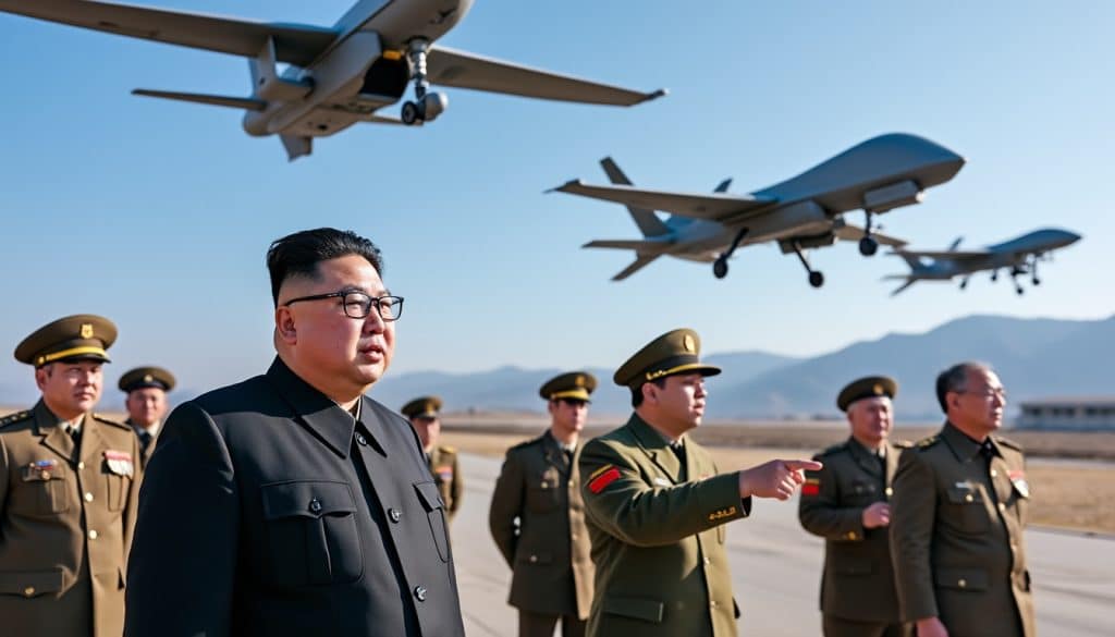 kim jong un supervise un essai de drones d'attaque en corée du nord et affirme vouloir accélérer le développement de l'intelligence artificielle dans le domaine militaire.