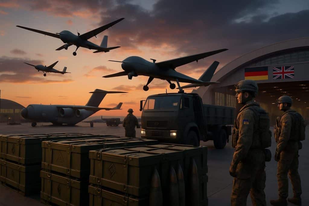 « ramstein » : l'allemagne et le royaume-uni s'engagent à fournir 200 000 obus et des drones pour renforcer la défense de l'ukraine face aux menaces actuelles.
