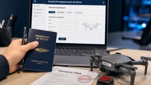Alpha tango drone enregistrement : numéro FRA et marquage UAS-FR- sur le drone