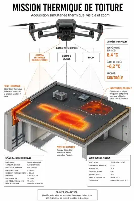 Fonctionnement du dji mavic 3 thermal en inspection avec caméra thermique et caméra visible