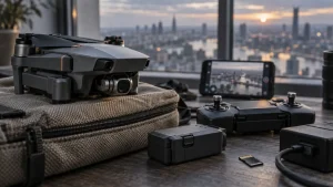 DJI Mavic Air plié : drone 4K compact, vol 21 minutes, télécommande et batterie