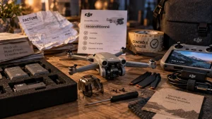drone dji reconditionne sur table, batteries et télécommande