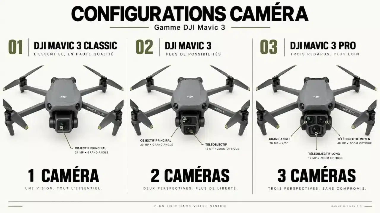 Comparatif DJI Mavic 3 Classic Mavic 3 et Mavic 3 Pro configuration caméra