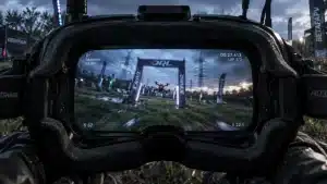 Casque fpv noir avec écran, piste FPV floue et confort