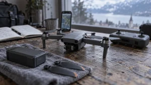 mavic drone platinum ouvert, batterie et hélices, autonomie 30 min, -4 dB